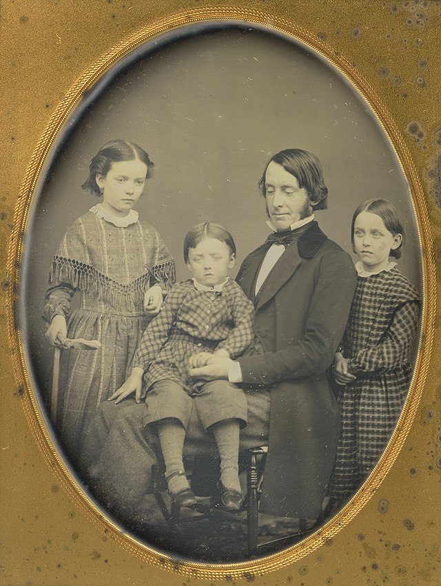 Thomas Wentworth Higginson, editor of Harvard Memorial Biographies 1866, photographic portrait circa 1865 with Margaret Fuller Channing, Loring Walter_Channing_and Caroline Sturgis Channing Cabot. Harvard In Memoriam volumes.
